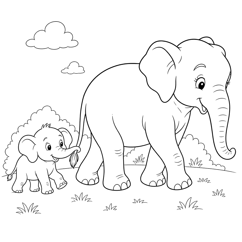 Baby Elephant Holding Mom's Tail