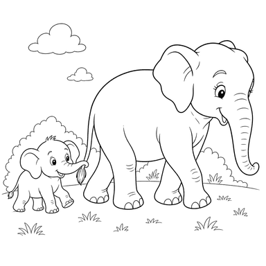 Baby Elephant Holding Mom's Tail