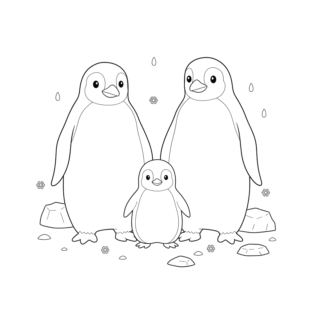 Baby Penguin Family Coloring Page