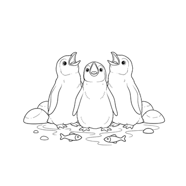 Baby Penguins Waiting for Food