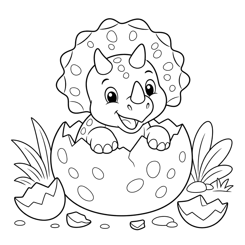 Baby Triceratops Hatching — coloring page