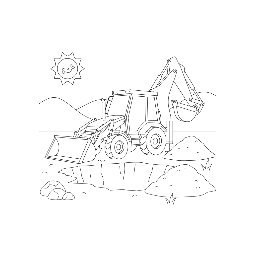 Backhoe Loader Digging a Hole Coloring Page