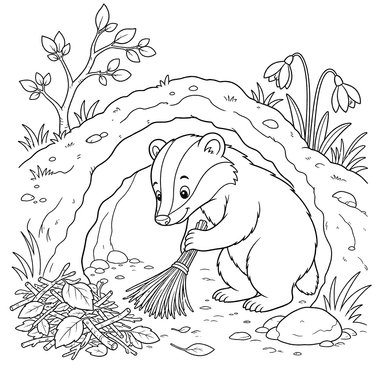 Badger Cleaning Burrow Coloring Page