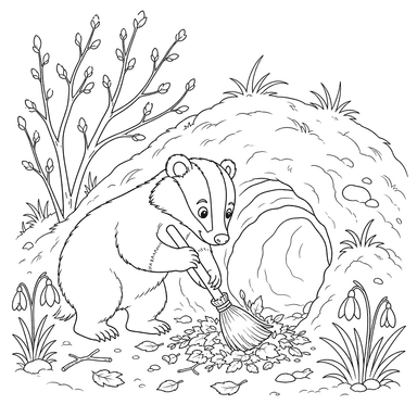Badger Spring Cleaning Coloring Page