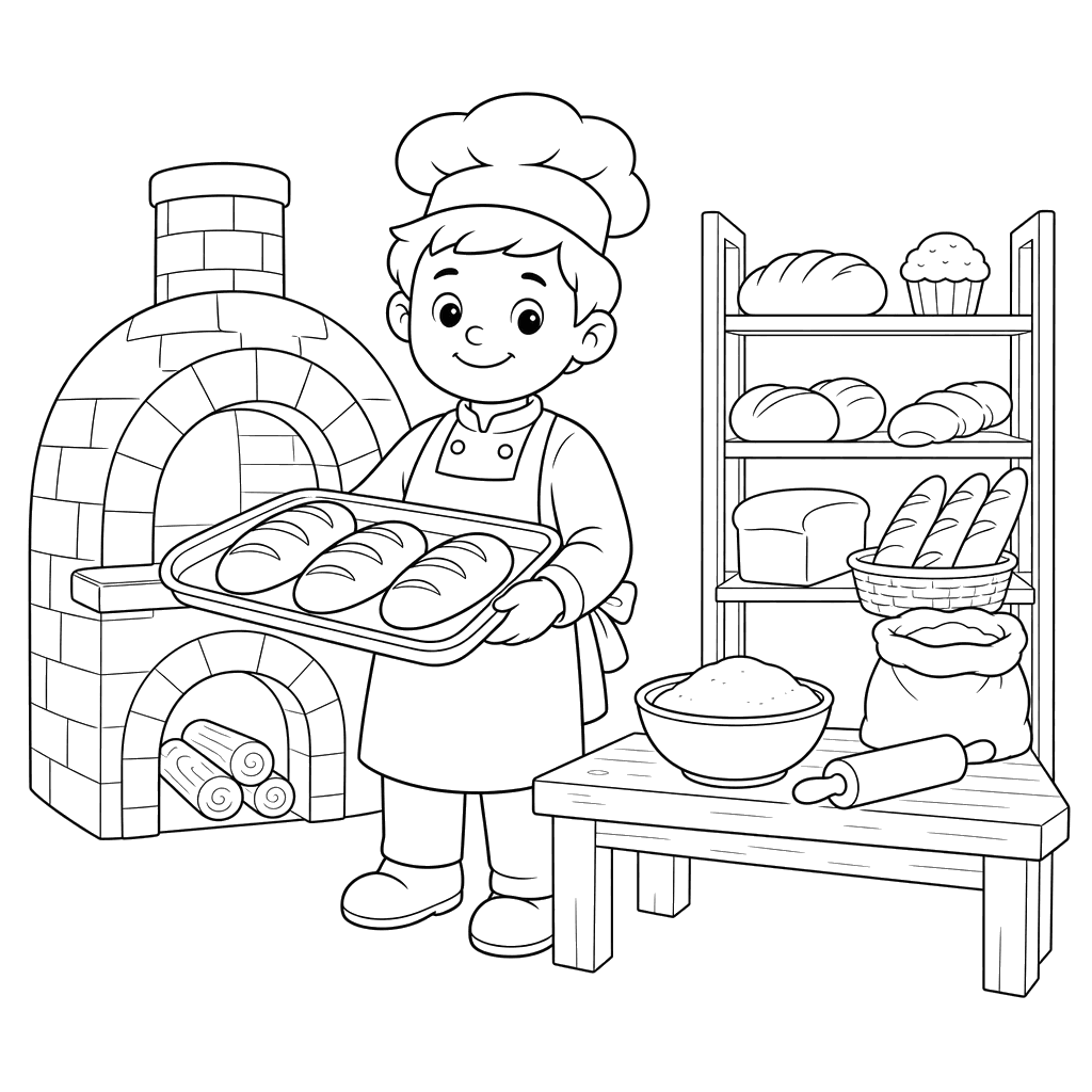 Baker Baking Bread Coloring Page