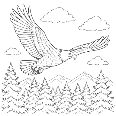 Bald Eagle Flying over Forest Coloring Page