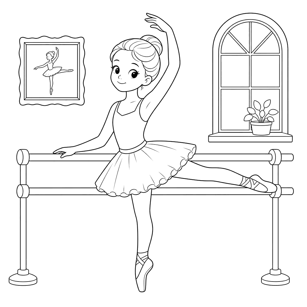 Ballerina practicing at the ballet barre