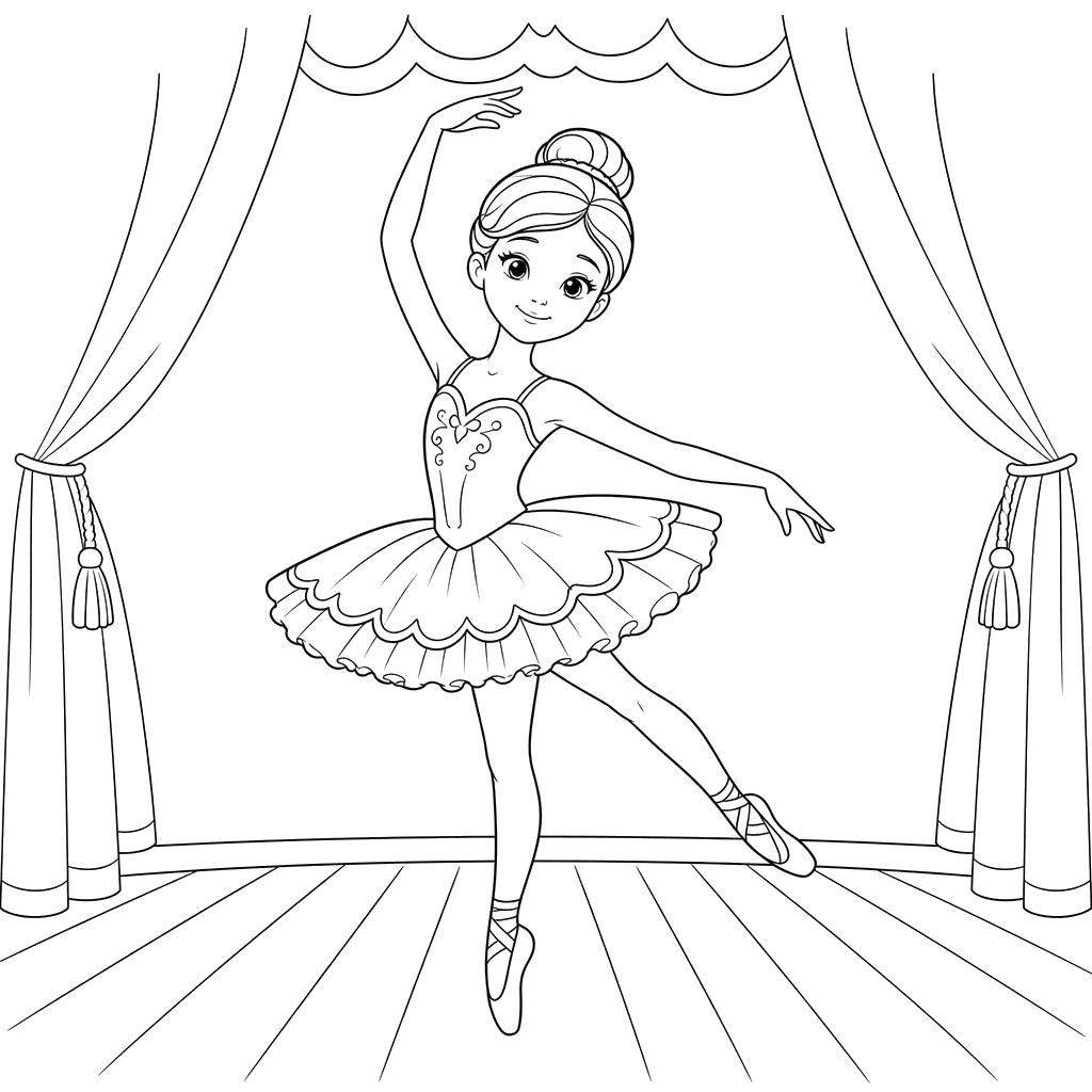 Ballerina on Stage Coloring Page