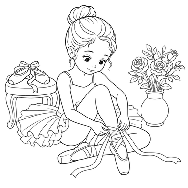 Ballerina Tying Pointe Shoes