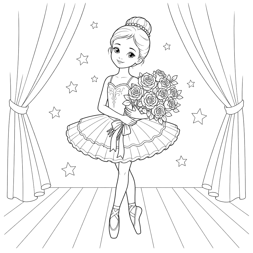 Ballerina with Roses on Stage