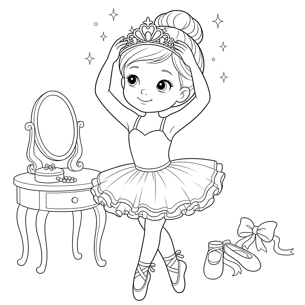 Ballerina putting on a sparkling tiara