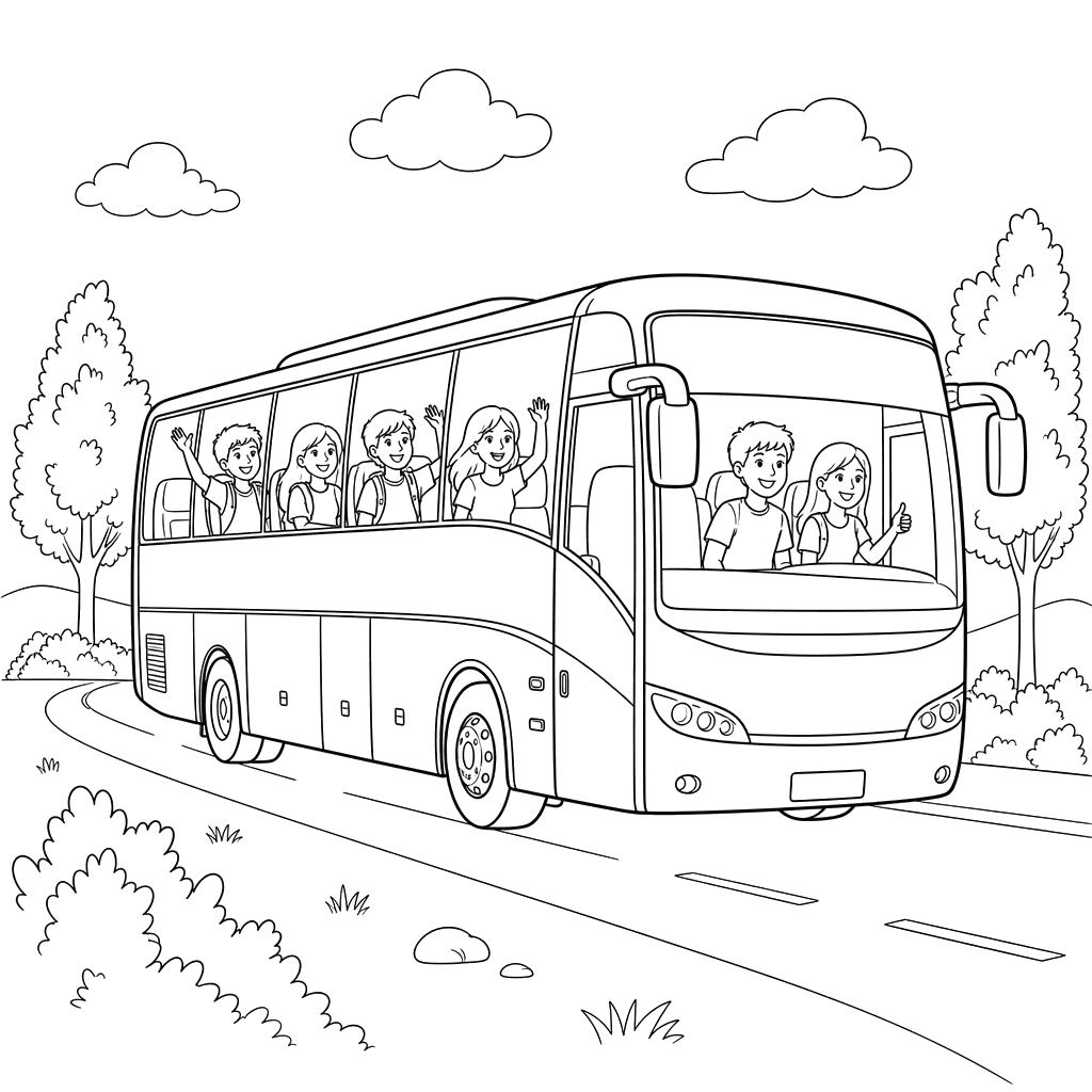 Band on Tour Bus Coloring Page
