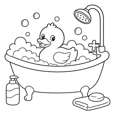 Rubber Duck in a Bathtub Coloring Page