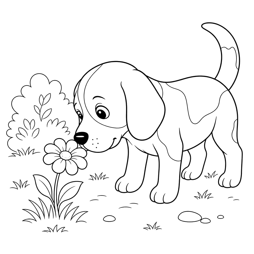 Beagle Smelling a Flower Coloring Page