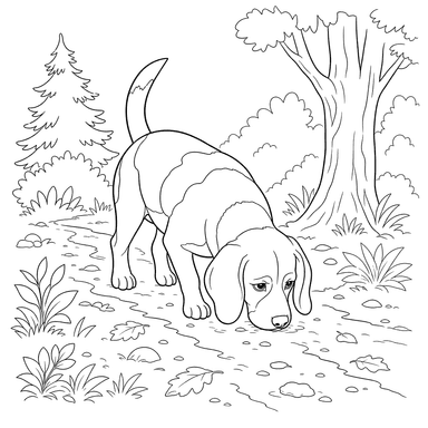 Beagle Sniffing Trail Coloring Page