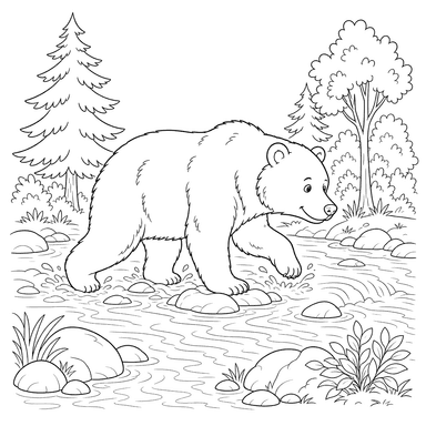 Bear Crossing a Forest Stream
