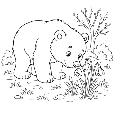 Bear Smelling Spring Flowers