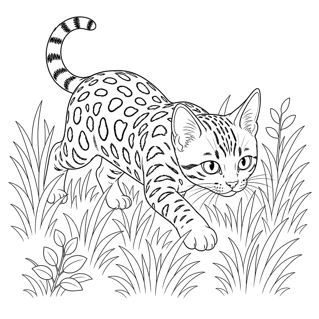 Bengal Cat Stalking in Grass