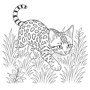 Bengal Cat Stalking in Grass