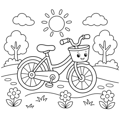 Cheerful Bicycle in the Park Coloring Page