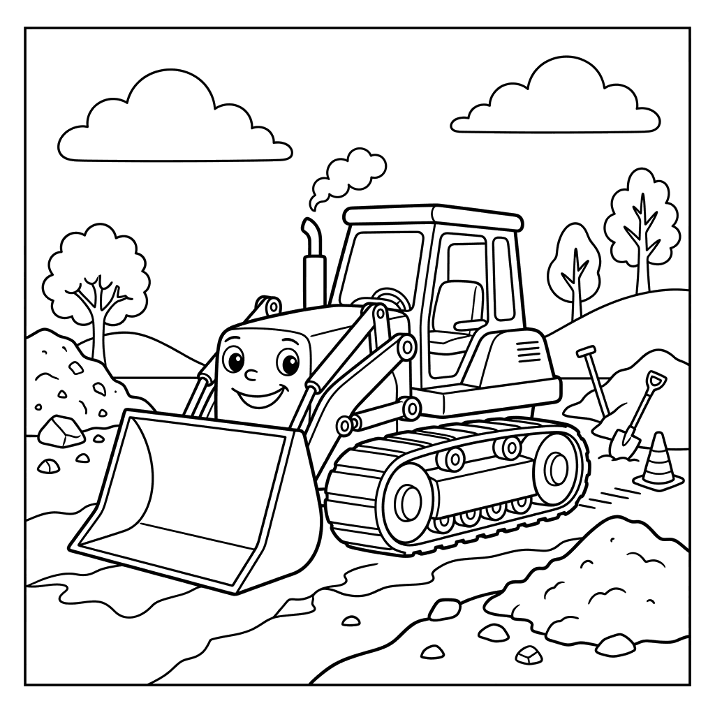 Big Bulldozer on Construction Site Coloring Page