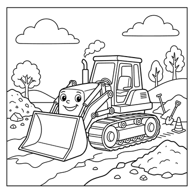 Big Bulldozer on Construction Site Coloring Page