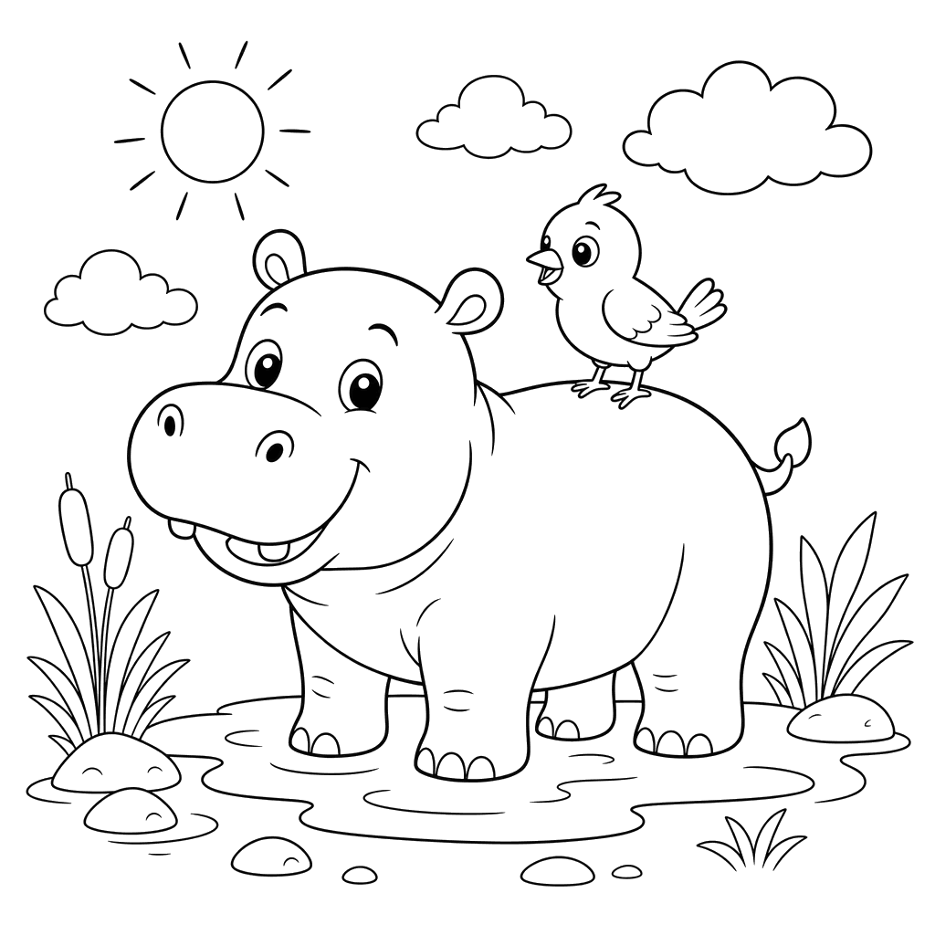 Hippo with a Little Bird