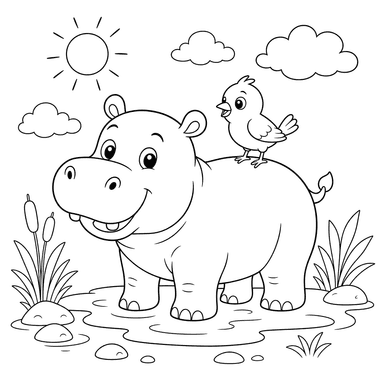 Hippo with a Little Bird