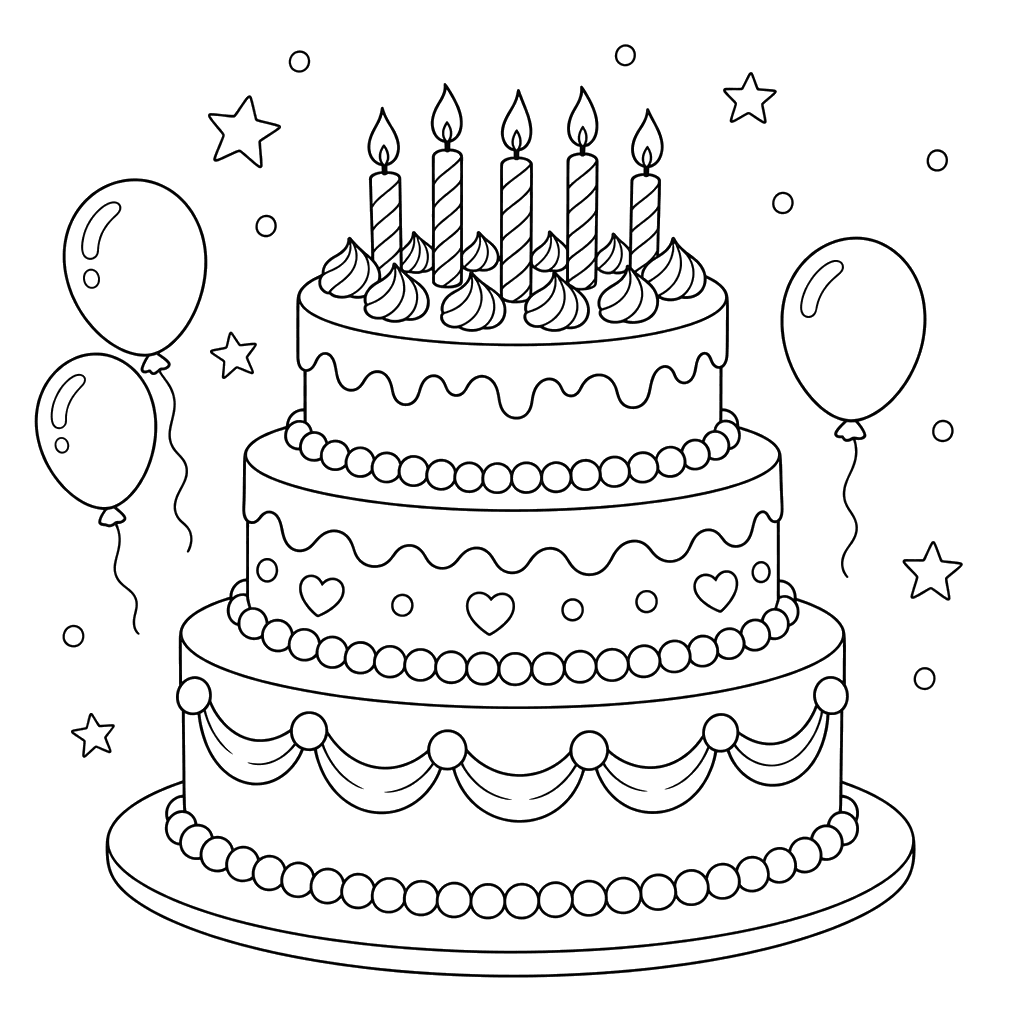Birthday Cake with Candles Coloring Page