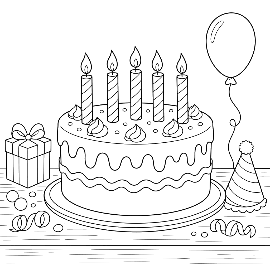 Birthday Cake with Candles Coloring Page
