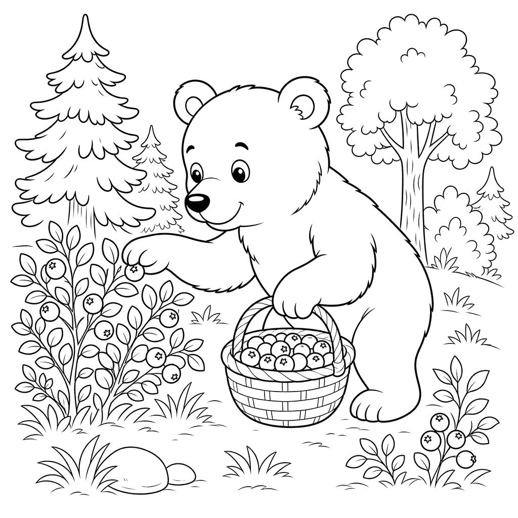 Black Bear with Blueberries Coloring Page