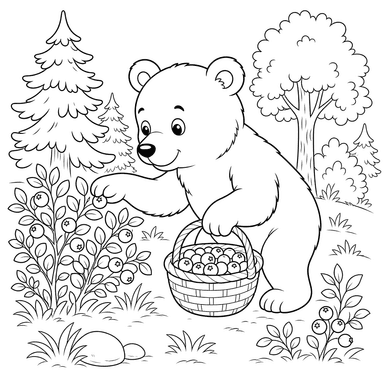 Black Bear with Blueberries Coloring Page