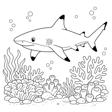Blacktip Reef Shark and Coral Coloring Page