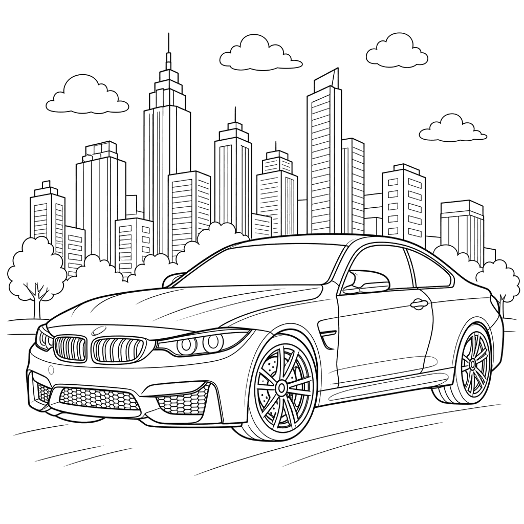 BMW M4 Coupe in the City Coloring Page