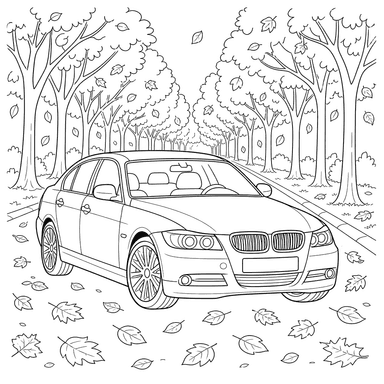 BMW Sedan in Autumn Alley Coloring Page