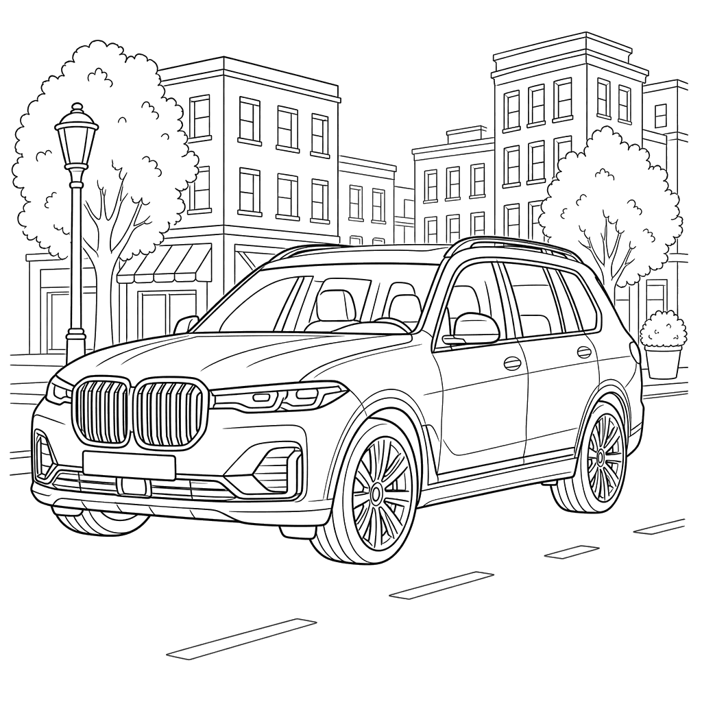 Luxury SUV on City Street Coloring Page