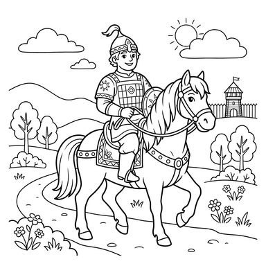 Bogatyr on a Mighty Horse Coloring Page