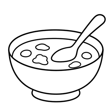 Bowl of Soup with Spoon Coloring Page