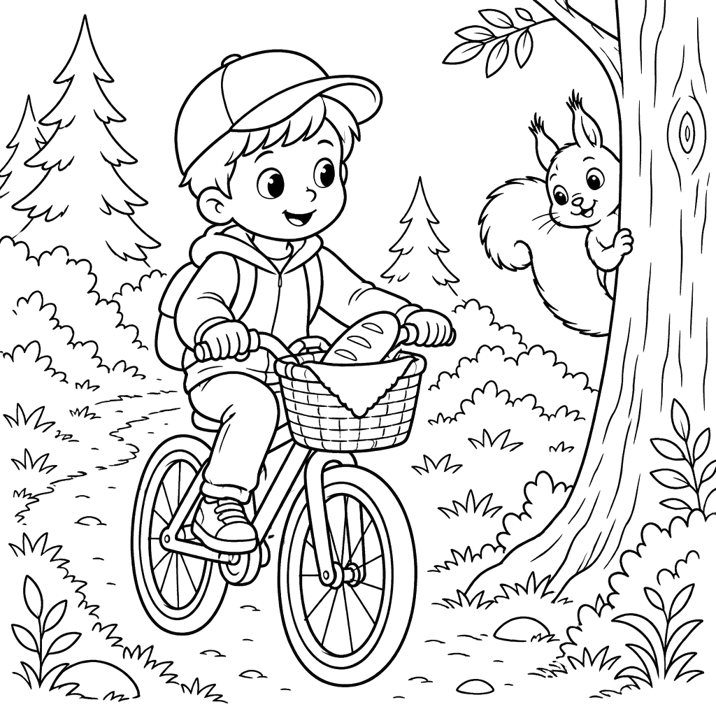 Boy on a Bicycle in the Forest