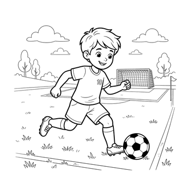 Boy Playing Football Coloring Page