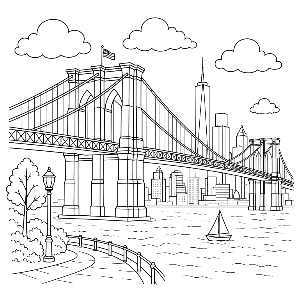 Brooklyn Bridge Coloring Page