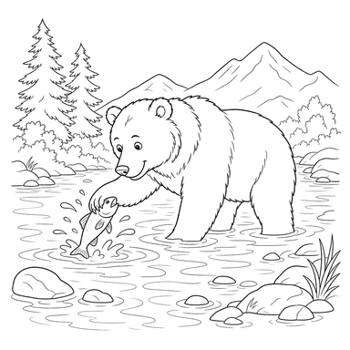 Brown Bear Fishing Coloring Page