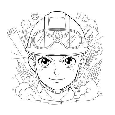 Builder's Face in a Hard Hat Coloring Page