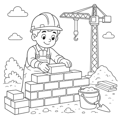 Builder Laying Bricks Coloring Page