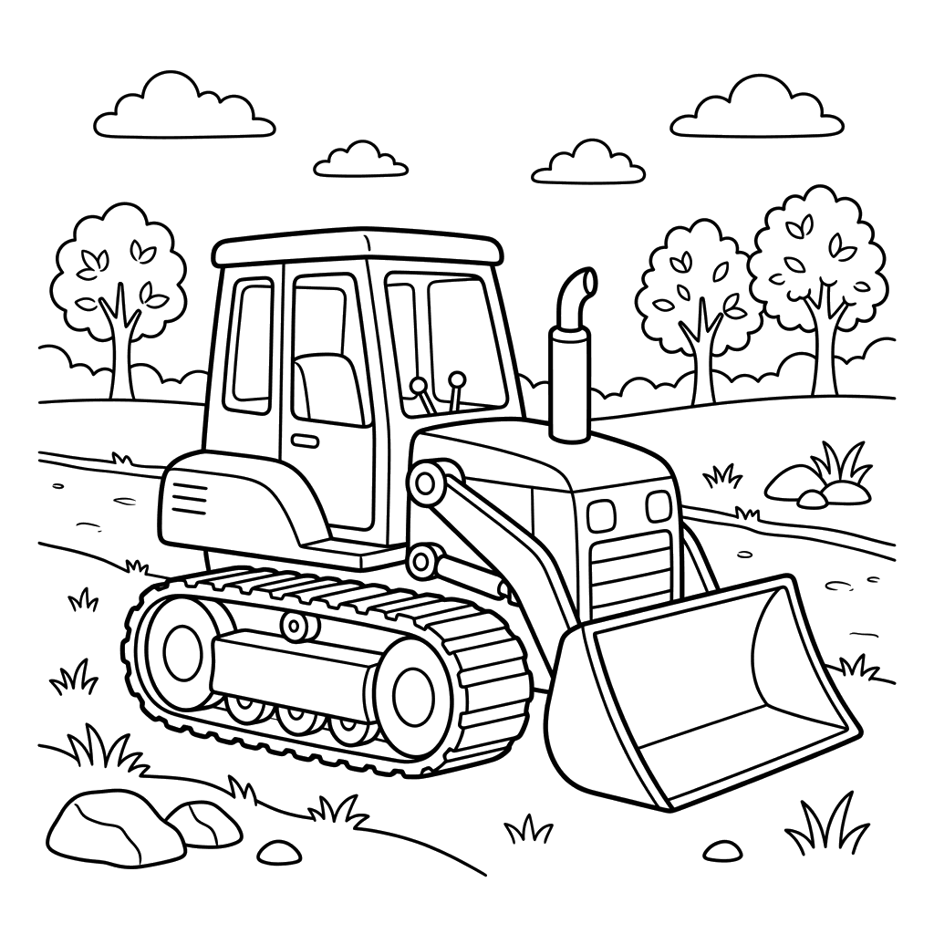 Bulldozer by the Roadside Coloring Page