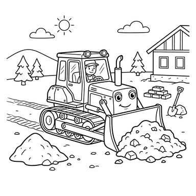 Bulldozer Construction Site Coloring Page