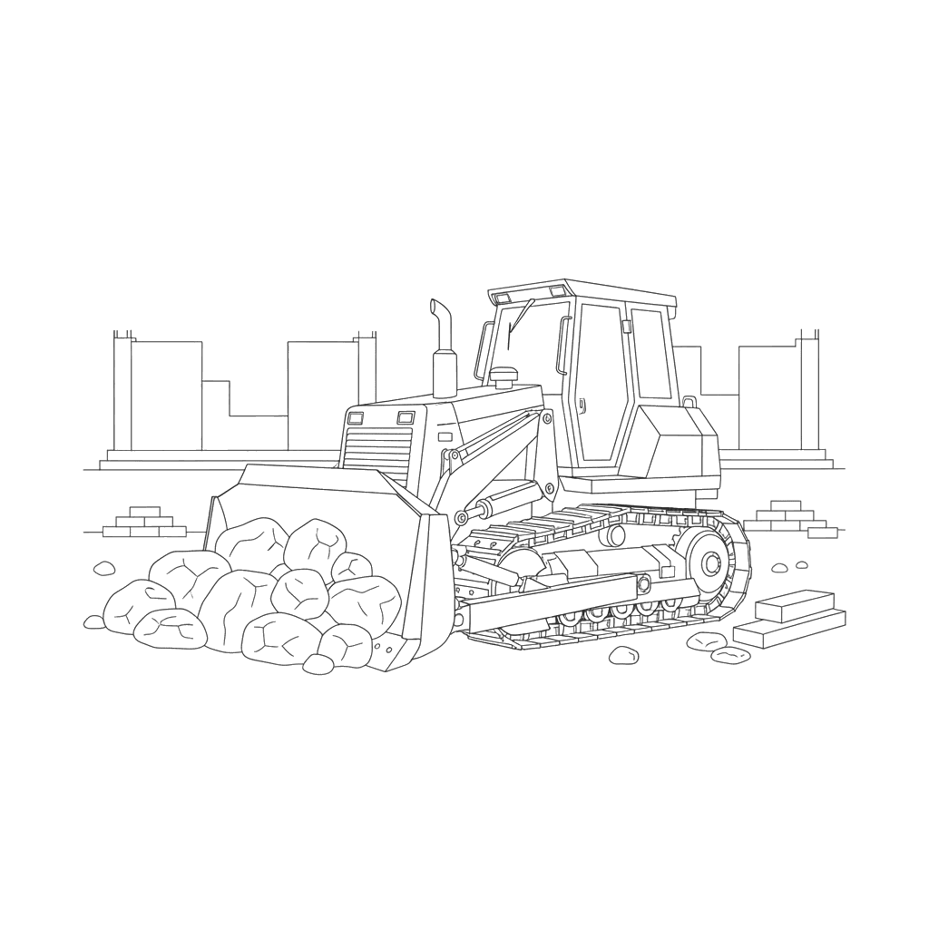 Bulldozer on Construction Site Coloring Page