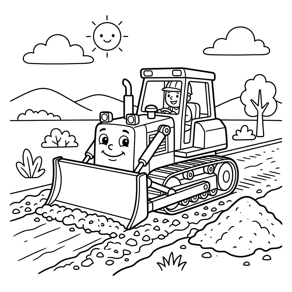 Bulldozer Grading Road Coloring Page