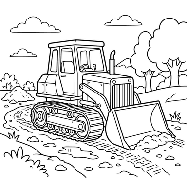 Bulldozer on a Muddy Road Coloring Page
