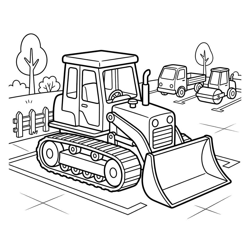 Bulldozer Coloring Page at the Parking Lot